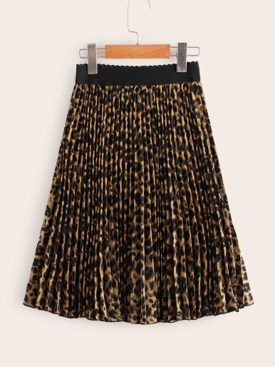 SHEIN Girls Scallop Edge Allover Print Pleated Skirt