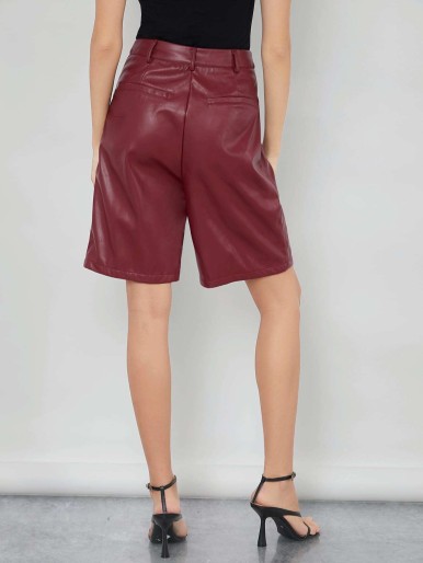 SHEIN BASICS PU Leather Bermuda Shorts