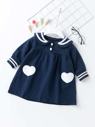 Toddler Girls Heart And Striped Smock Dress