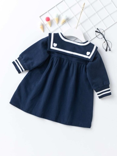 Toddler Girls Heart And Striped Smock Dress
