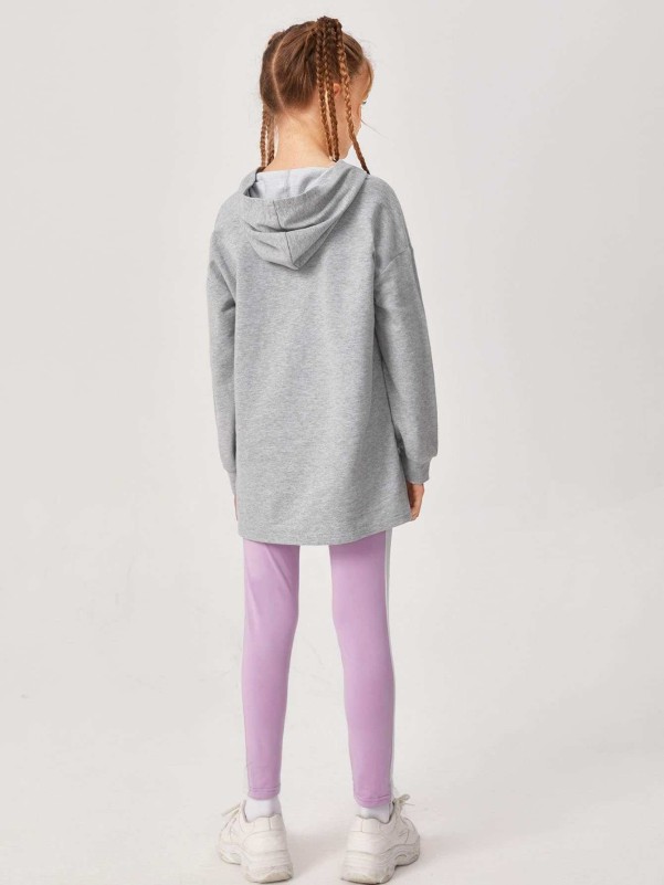 SHEIN Girls Drop Shoulder Unicorn Print Hooded Top & Striped Side Leggings Set