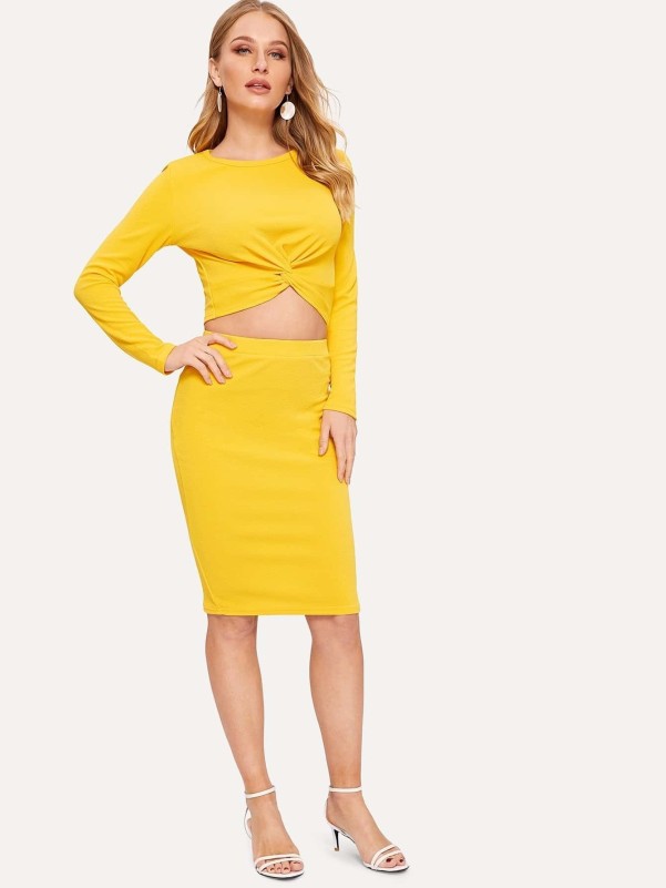 Twist Front Crop Top & Pencil Skirt Set