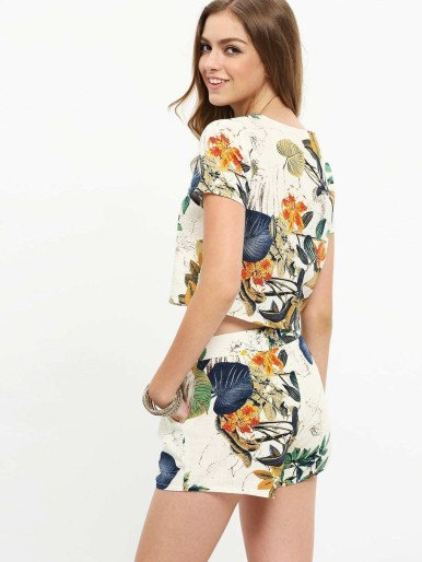 Florals Crop Top With Shorts Suits