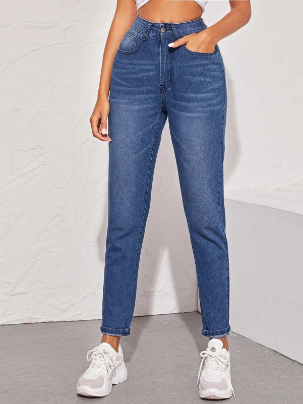 Button Fly Bleach Wash Jeans