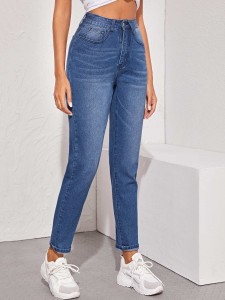Button Fly Bleach Wash Jeans