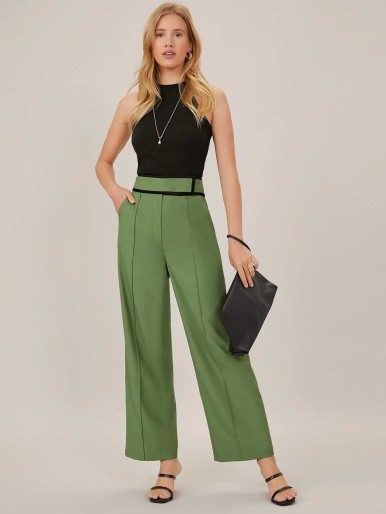 SHEIN Fold Pleated Front Solid Tailored Pants