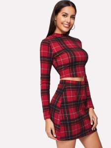 Plaid Skinny Top & Skirt Set