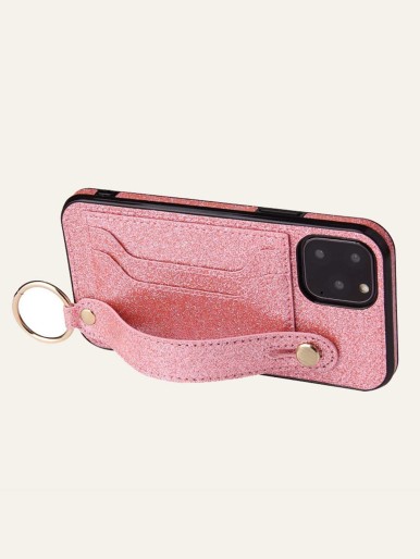 1pc Glitter Hand Strap iPhone Case With Card Slot