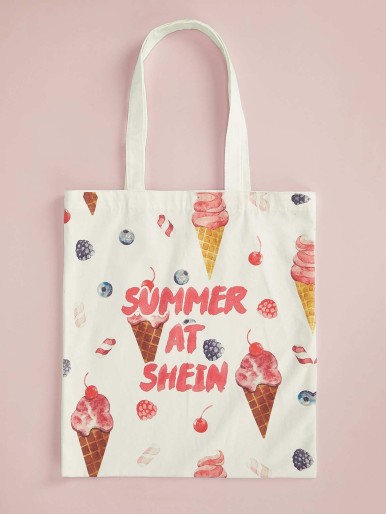 SHEIN Ice Cream Print Canvas Tote Bag