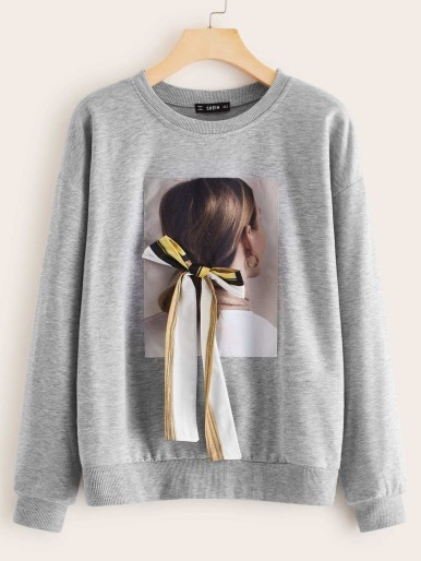 Figure Patch Bow Front Pullover