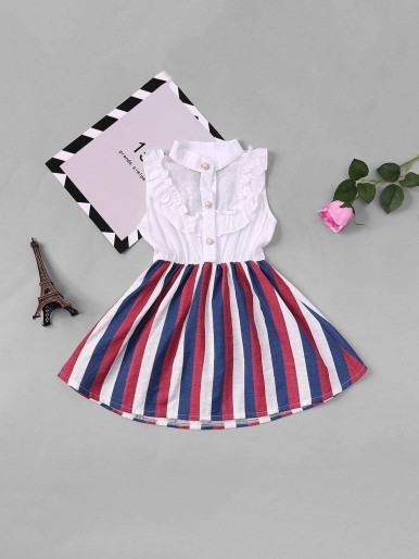 Toddler Girls Frill Striped Dress