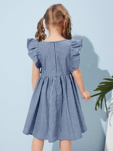 SHEIN Toddler Girls Ruffle Armhole Striped Dress