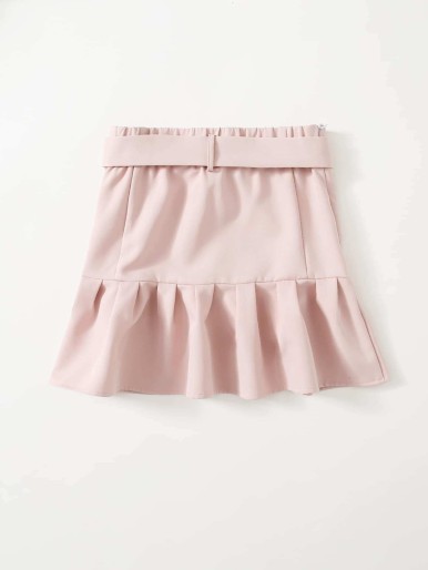 SHEIN Girls Ruffle Hem Belted Skirt