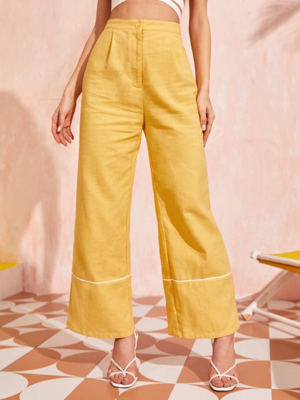 SHEIN Zipper Fly Contrast Piping Palazzo Pants