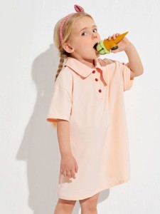 SHEIN Toddler Girls Drop Shoulder Half Button Placket Dress