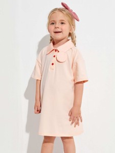 SHEIN Toddler Girls Drop Shoulder Half Button Placket Dress