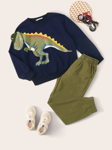 SHEIN Boys Dinosaur Print Pullover & Pants Set