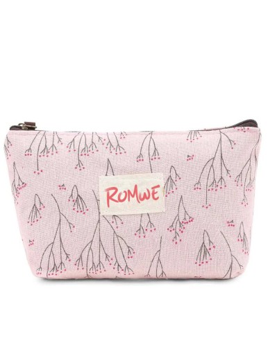 ROMWE Logo Plant Print Zipper Makeup Bag
