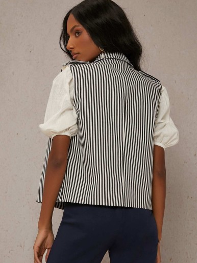 SHEIN Double Button Striped Vest Blazer