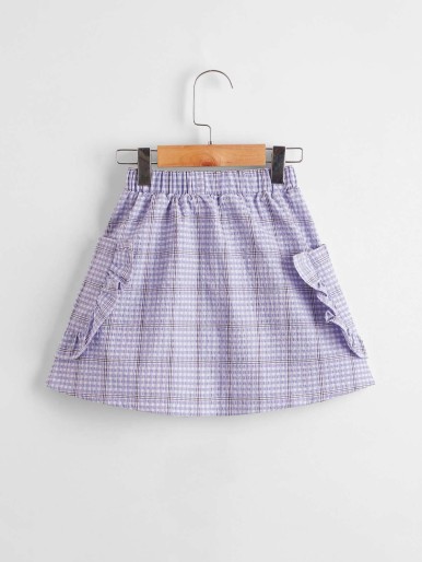 SHEIN Toddler Girls Frill Trim Plaid Skirt