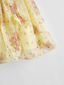 فستان شبكي مزين بالزهور للفتيات الصغيرات
