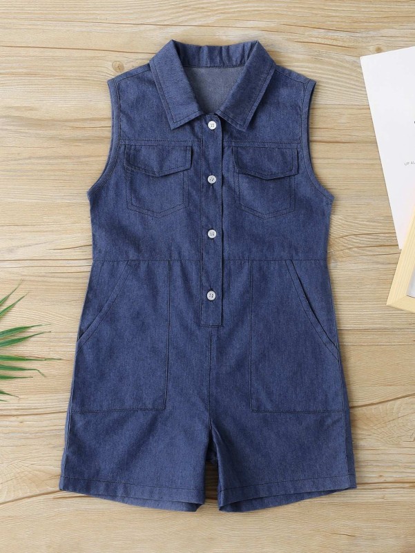 Toddler Girls Button Front Denim Overall