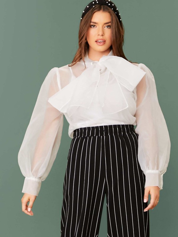 SHEIN Clasi Plus Plunging Neck Lantern Sleeve Button Front Blouse for Sale  Australia, New Collection Online