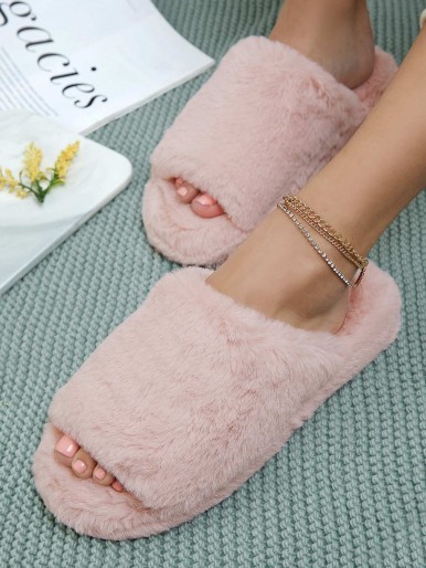 Plush Open-Toe Slipper Sandals