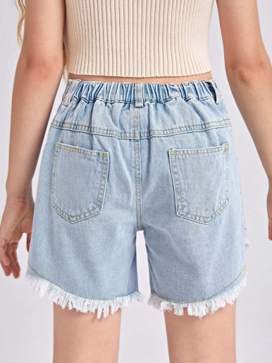 Girl's Cuffed Raw Hem Denim Shorts