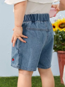 Toddler Girls Cherry Embroidery Denim Shorts