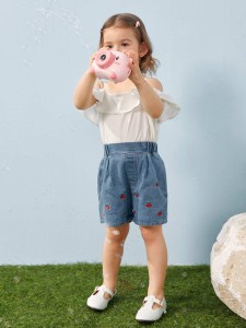 Toddler Girls Cherry Embroidery Denim Shorts