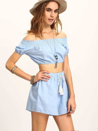 Off-The-Shoulder Crop Top With Shorts