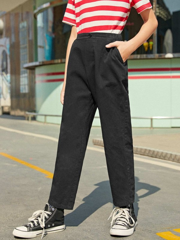 SHEIN Boys Button Detail Straight Pants