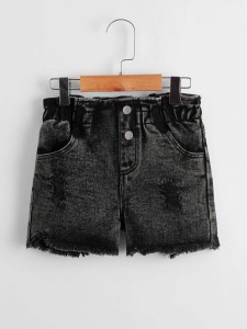 Toddler Girls Paperbag Waist Ripped Denim Shorts