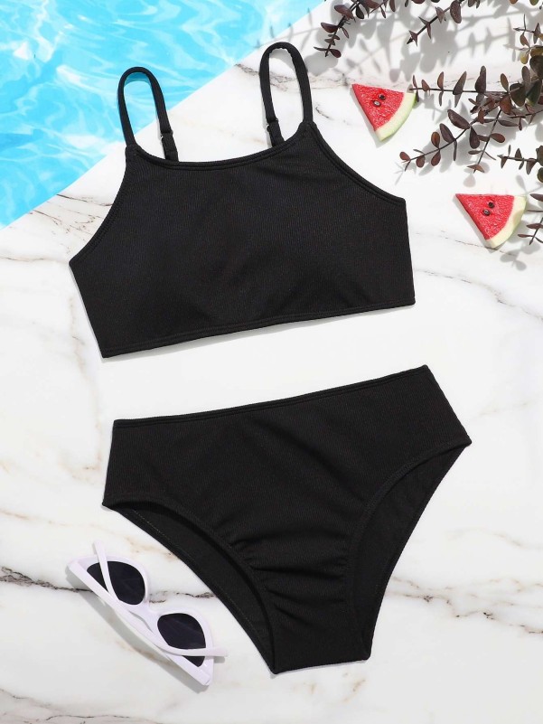 Girls Plain Rib Bikini Swimsuit