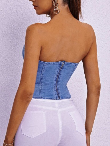 Lace Up Front Tube Denim Top