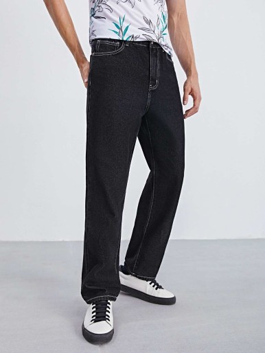 SHEIN Girls Zipper Fly Contrast Stitch Flap Pocket Jeans