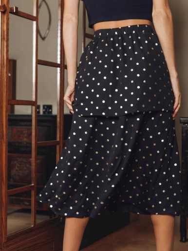 SHEIN Ruffle Detail Split Thigh Polka Dot Skirt