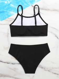 Girls Plain Rib Bikini Swimsuit