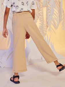 SHEIN Boys Tie Waist Roll Hem Wide Leg Pants