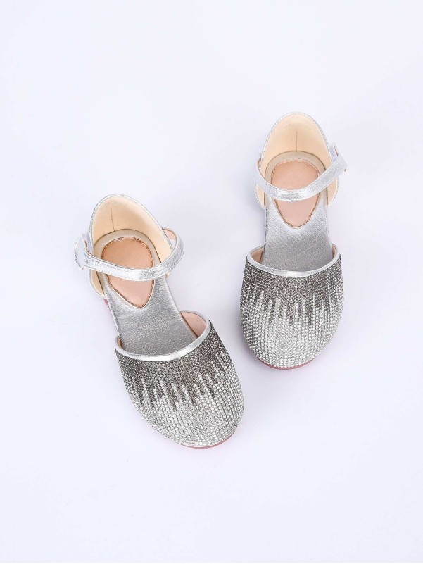 Toddler Girls Rhinestone Decor Velcro Strap Flats