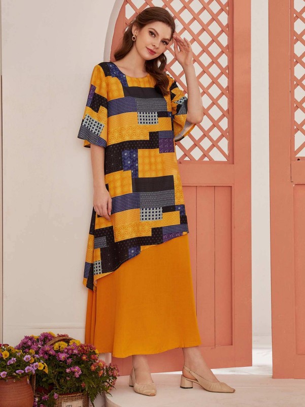 Geometric print matching tunic dress