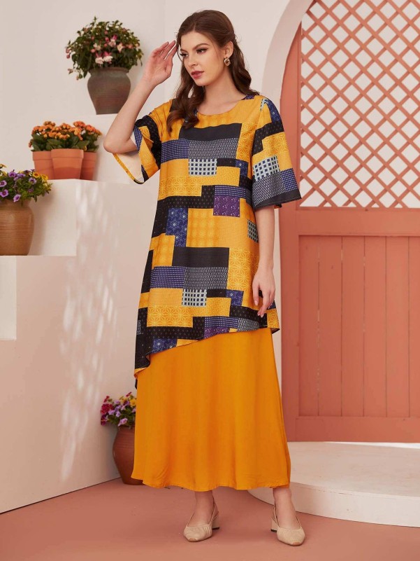 Geometric print matching tunic dress