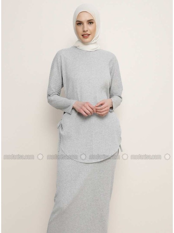 Gray Crew neck Cotton Tunic