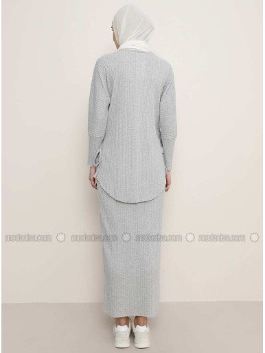 Gray Crew neck Cotton Tunic