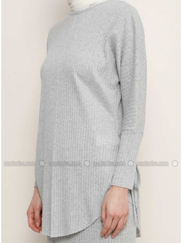 Gray Crew neck Cotton Tunic