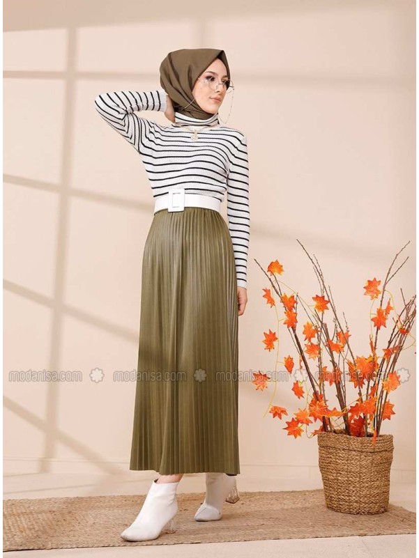 Khaki Unlined Skirt