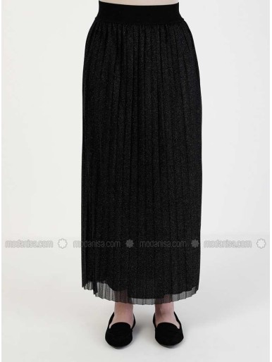 Silver tone Black Fully Lined Skirt