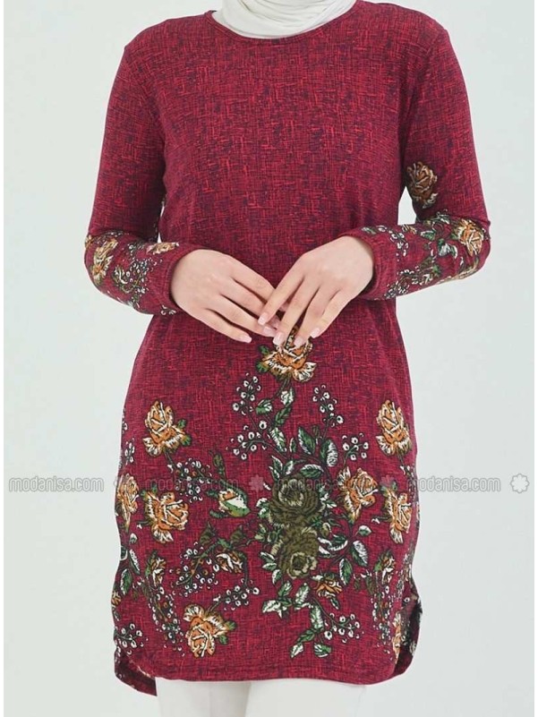 Maroon Floral Crew neck Tunic