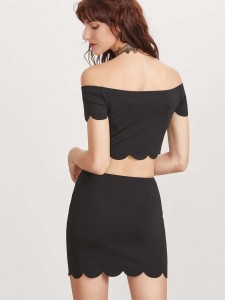 Scallop Edge Off The Shoulder Crop Top With Skirt